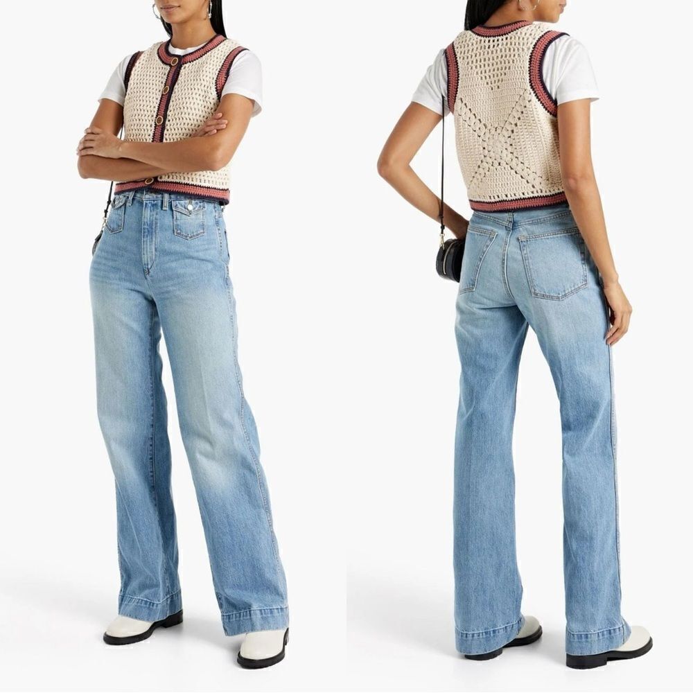 NWT RE/DONE "70'S POCKET WIDE LEG" JEANS in Vintage Fade